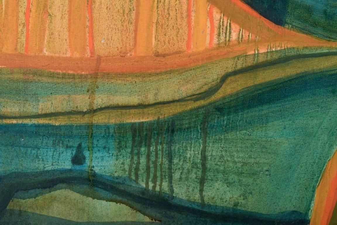 Monique Beucher. Oil On Canvas. Abstract Composition In Orange And Green photo Art
