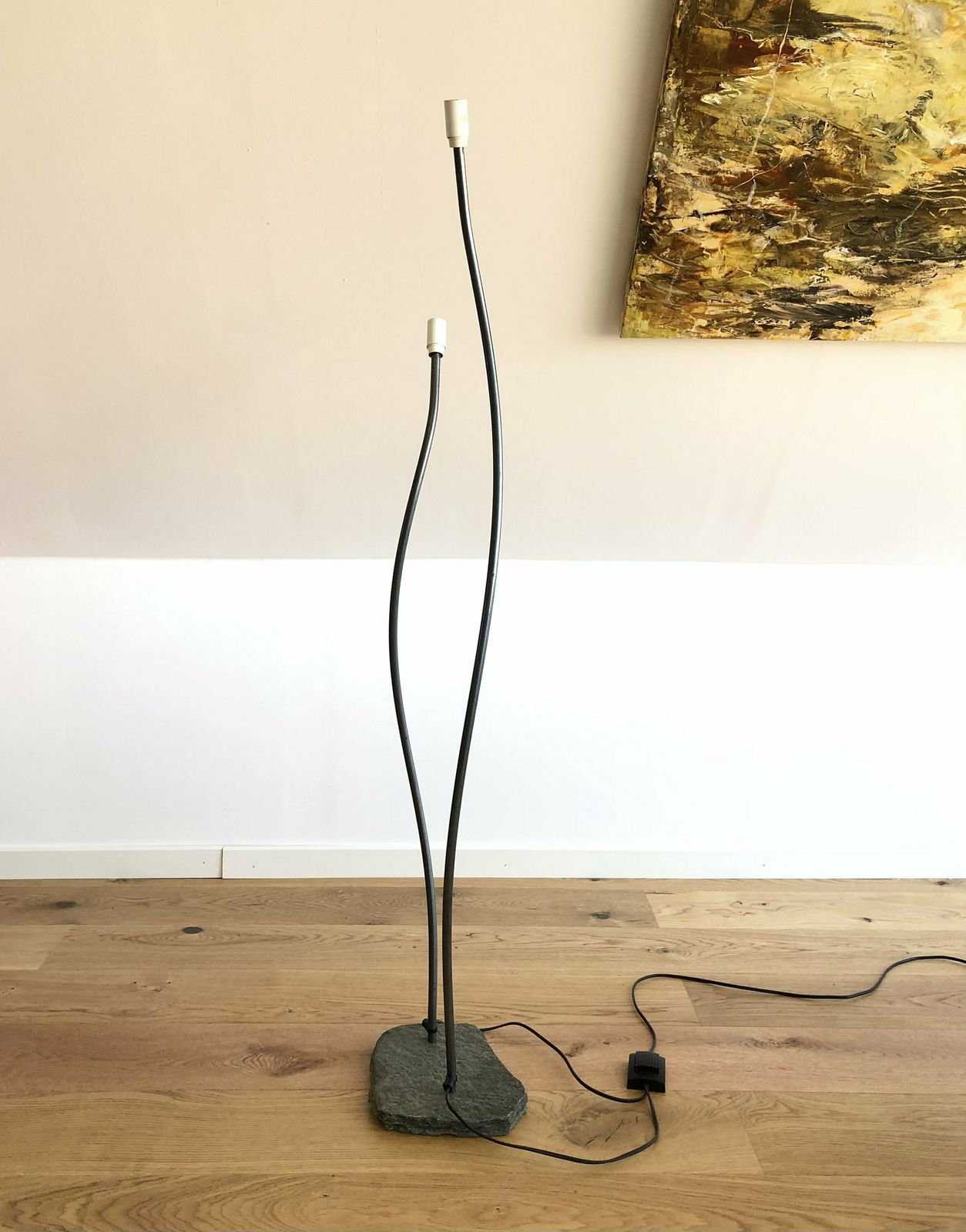 Rare Caprani Design Original Vintage Danish Floor Lamp With Swaying Organic Twin Poles And Unique Granite Base photo furniture