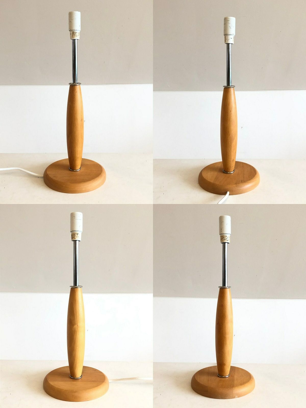 Danish Postmodern "Lotus" Table Lamp In Wood With Chrome Details And Flower Pattern Pleated Shade   Design From Design Light photo 234.0