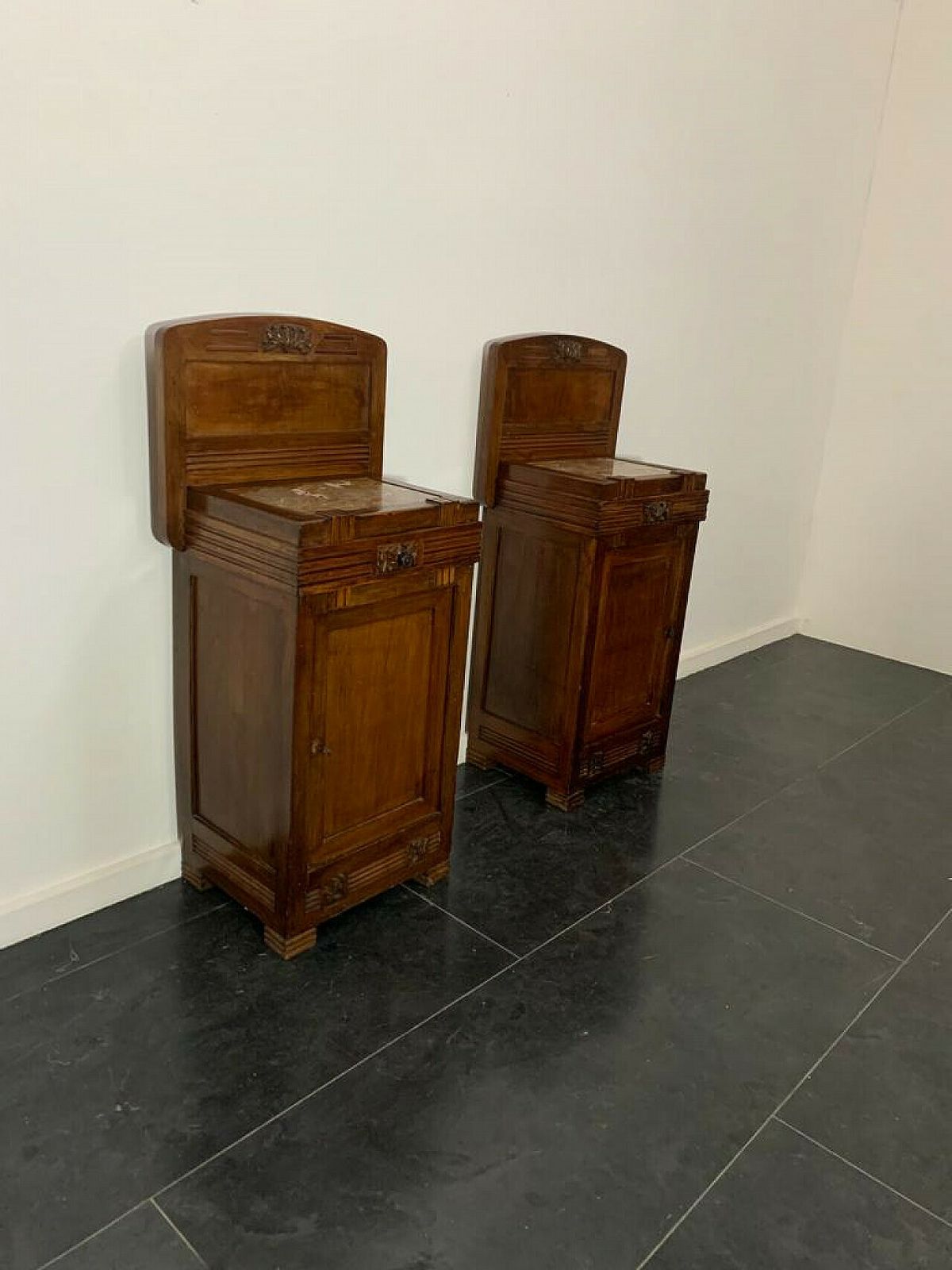 Pair Of Art Nouveau Cherry Wood Bedside Tables, Early 20th Century photo for sale