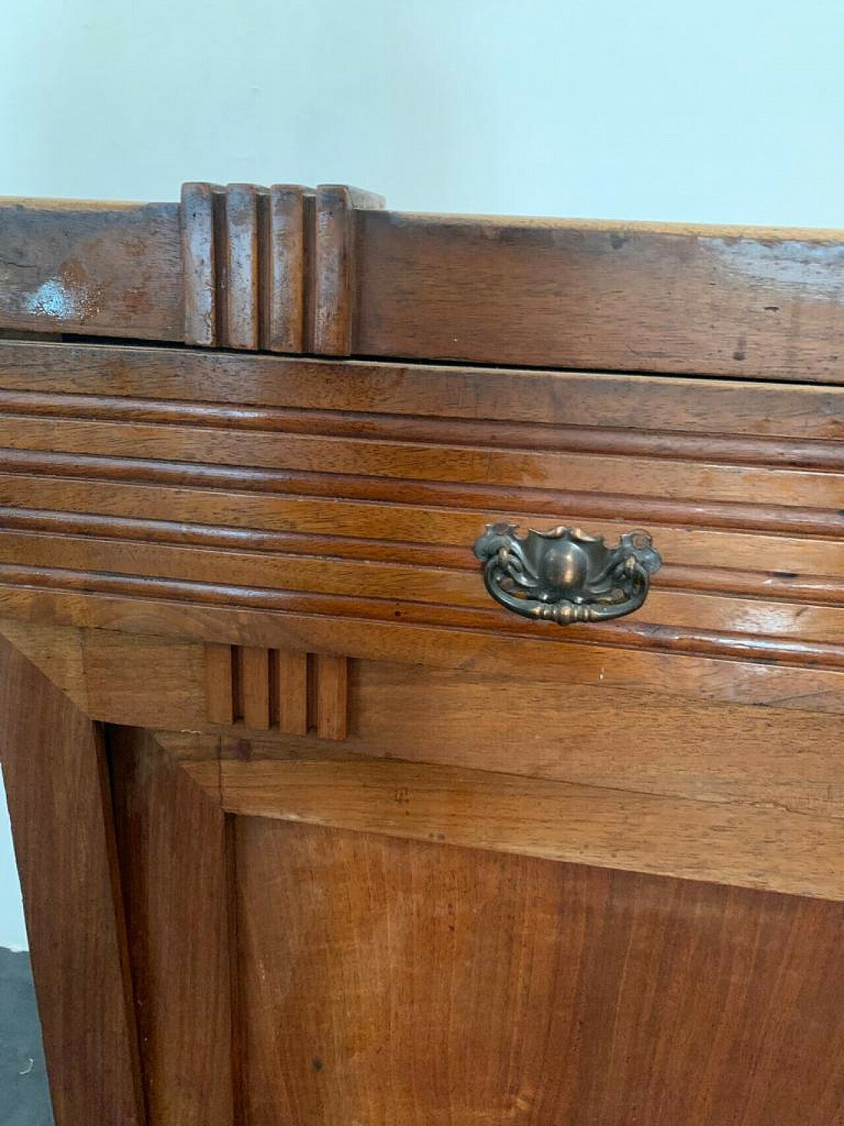 Furniture Art Nouveau Cherry Wood Sideboard With Mirror, Late 19th Century photo
