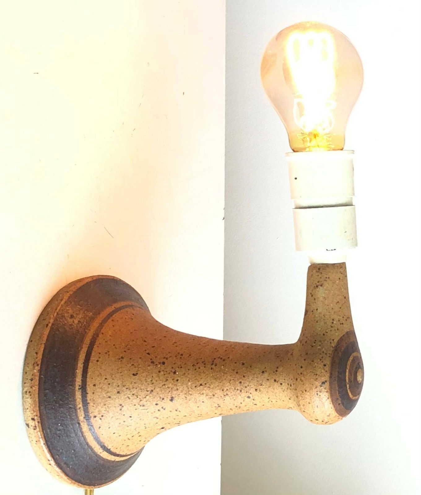 Rare Danish Stoneware Mid Century Wall Lamp In Organic Shape With Beige And Brown Glaze   Design From Helle Allpass, Denmark photo furniture