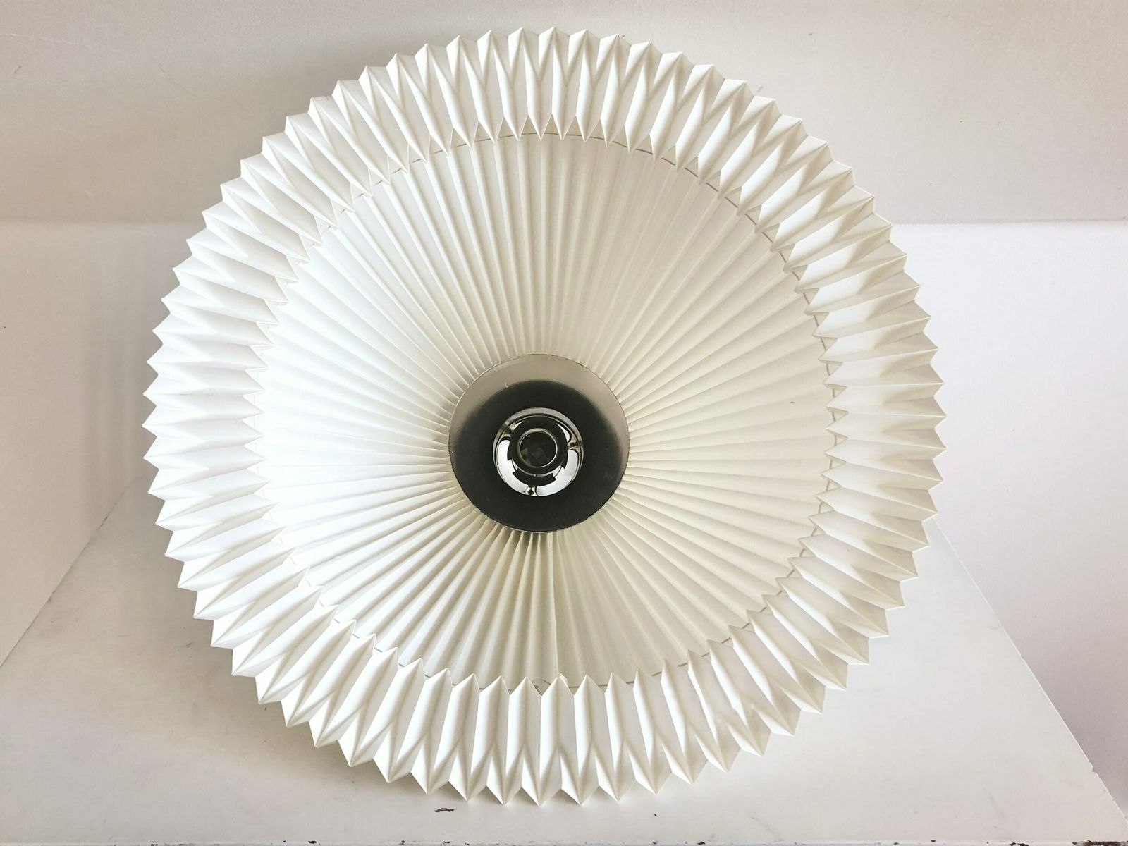 Vintage Le Klint Original Danish Mid Century Modern Pleated Ceiling Lamp In White   Design By Tage Klint In 1945 photo vinterior