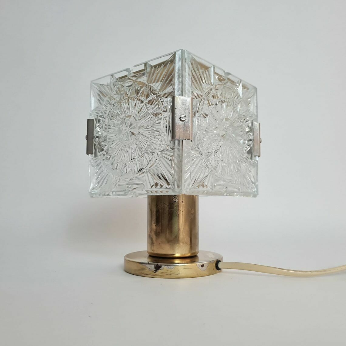 Vintage Mid Century Modern Brass Glass Desk Lamp From Lustry Kamenický šenov, 1970s