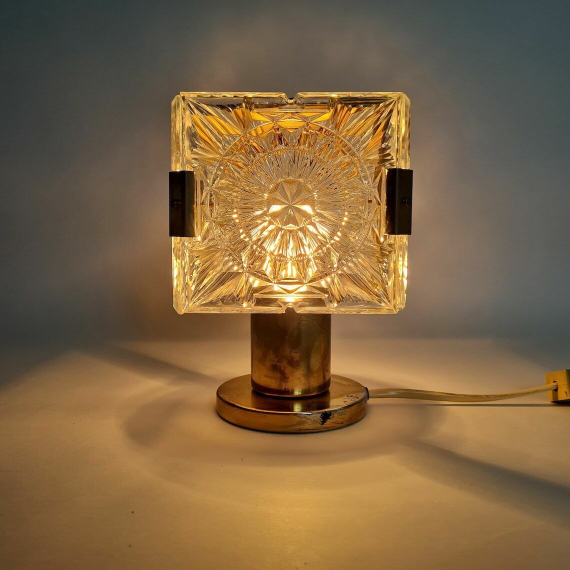 Vintage Mid Century Modern Messing Glazen Bureaulamp Van Lustry Kamenický šenov, Jaren 1970 photo 203.0