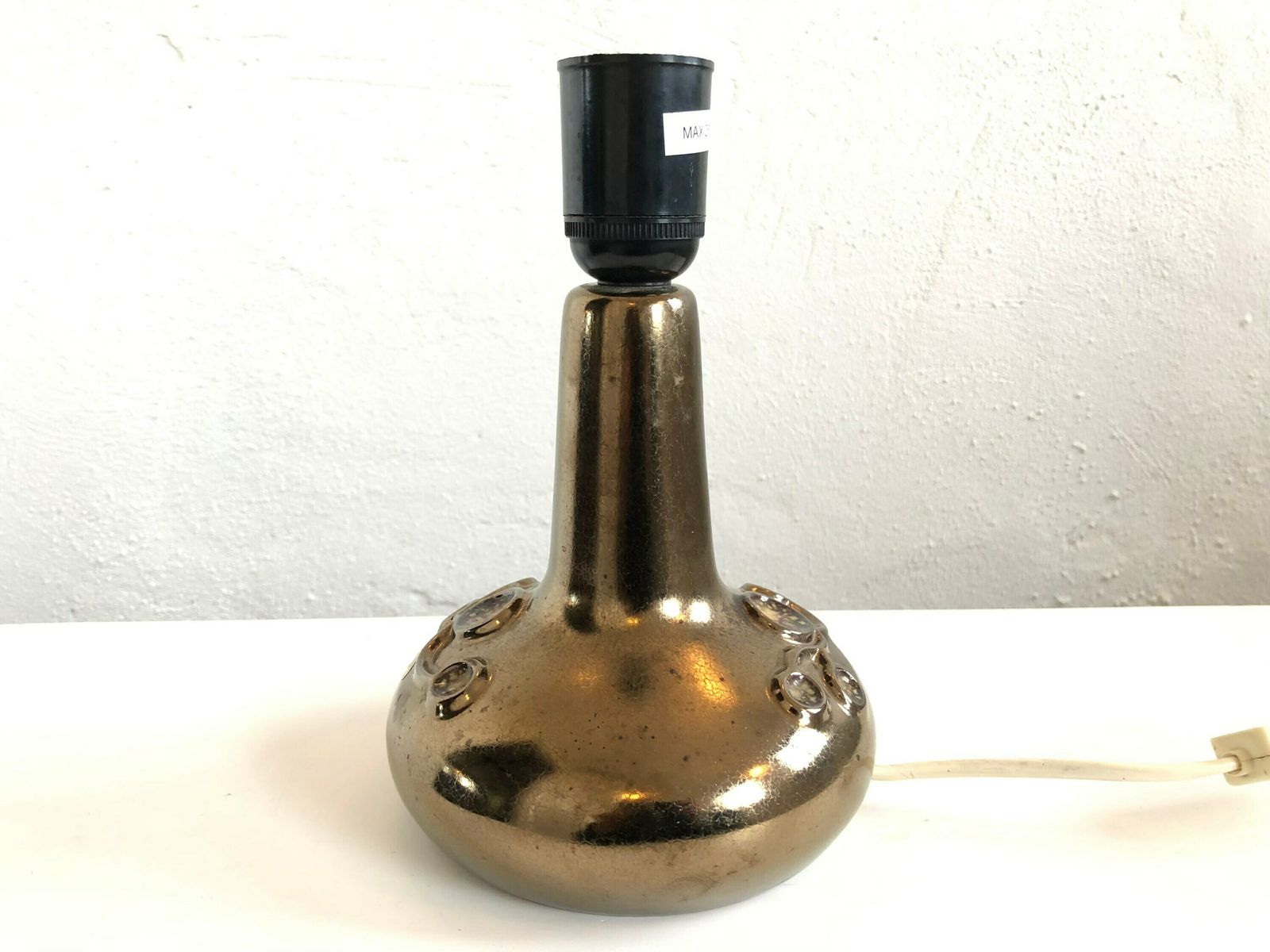 Danish Mid Century Ceramic Table Lamp In Dark Golden Glaze And Organic Pattern   Design From Frank Keramik photo furniture