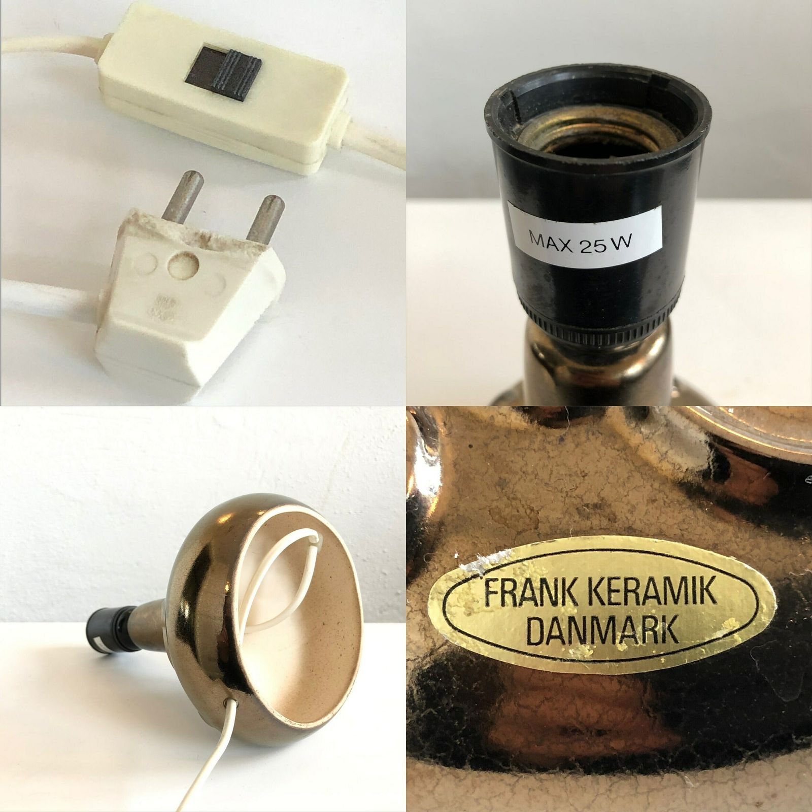 photo furniture Danish Mid Century Ceramic Table Lamp In Dark Golden Glaze And Organic Pattern   Design From Frank Keramik