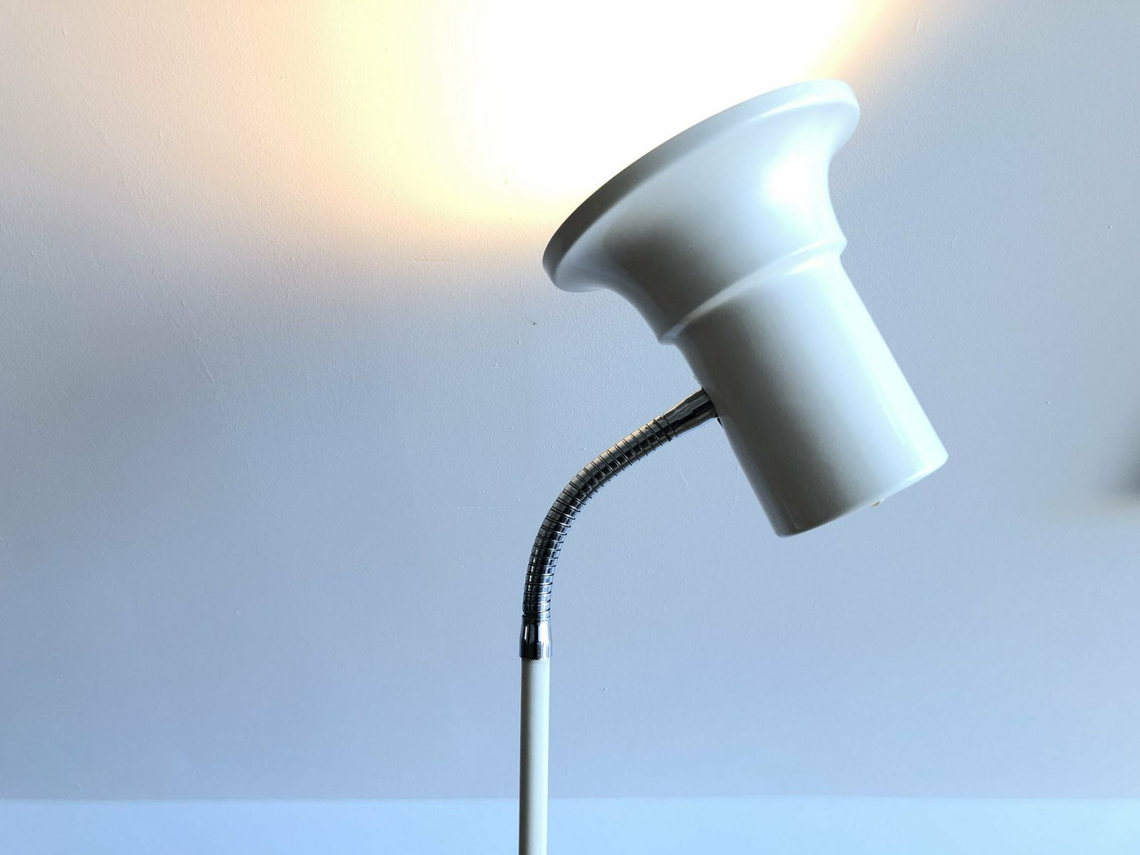 Danish Minimalist Mid Century Vintage Design Floor Lamp In White With Chrome Details And Adjustable Shade photo 430.0