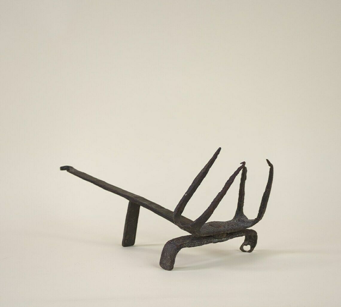 Antique Primitive French Hand Forged Iron Bread Toaster, 18th Century Folk Art