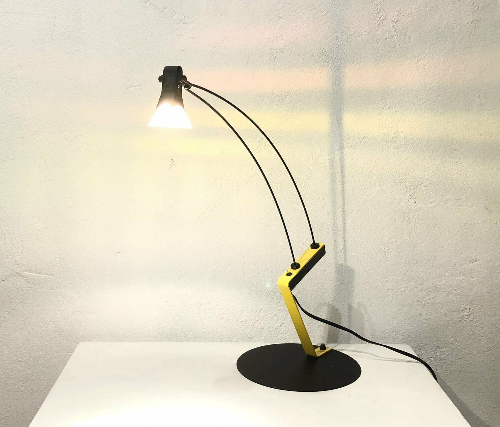 Rare Vintage Ikea Space Age Desk Lamp In Cool Design With Assymetic Yellow Stand And Twin String Neck With Naked Bulb   Design From Sweden photo furniture