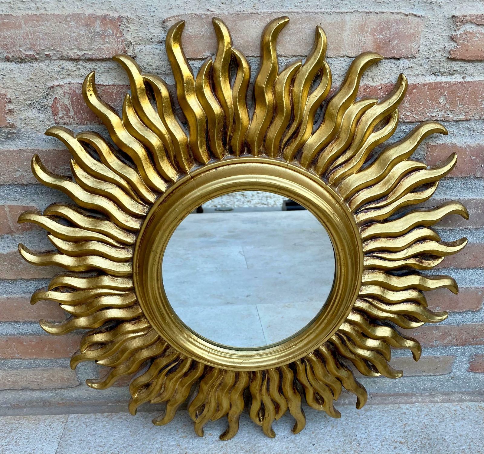 Miroir soleil mid-century français doré, années 1950 photo furniture