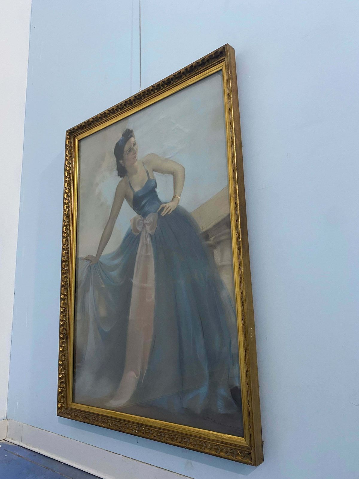 photo furniture Antique French Pastel Painting From The 1930s "Young Woman" Signed