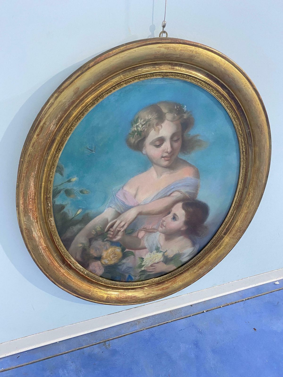 Antique French Pastel Painting "Mother With Child" From The Early 1900s photo for sale