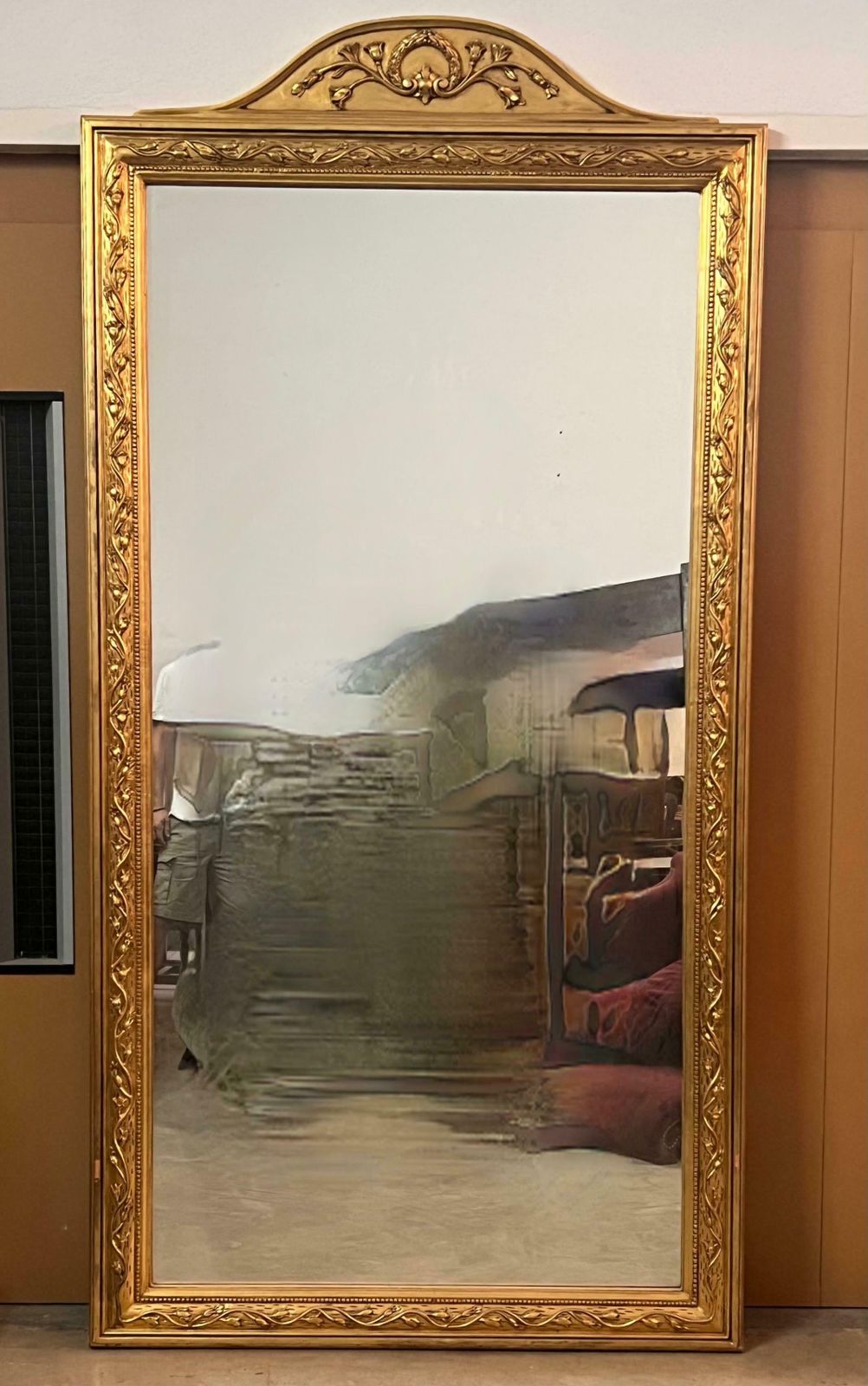 French 19th Century Symmetrical Large Vertical Gold Gilt Mirror With Crest 7.8ft photo furniture