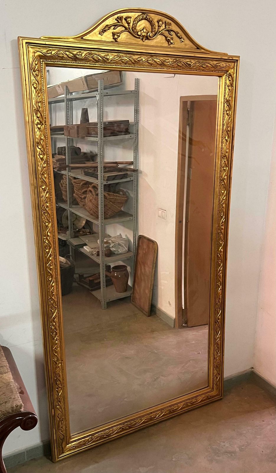 French 19th Century Symmetrical Large Vertical Gold Gilt Mirror With Crest 7.8ft photo 6370.0