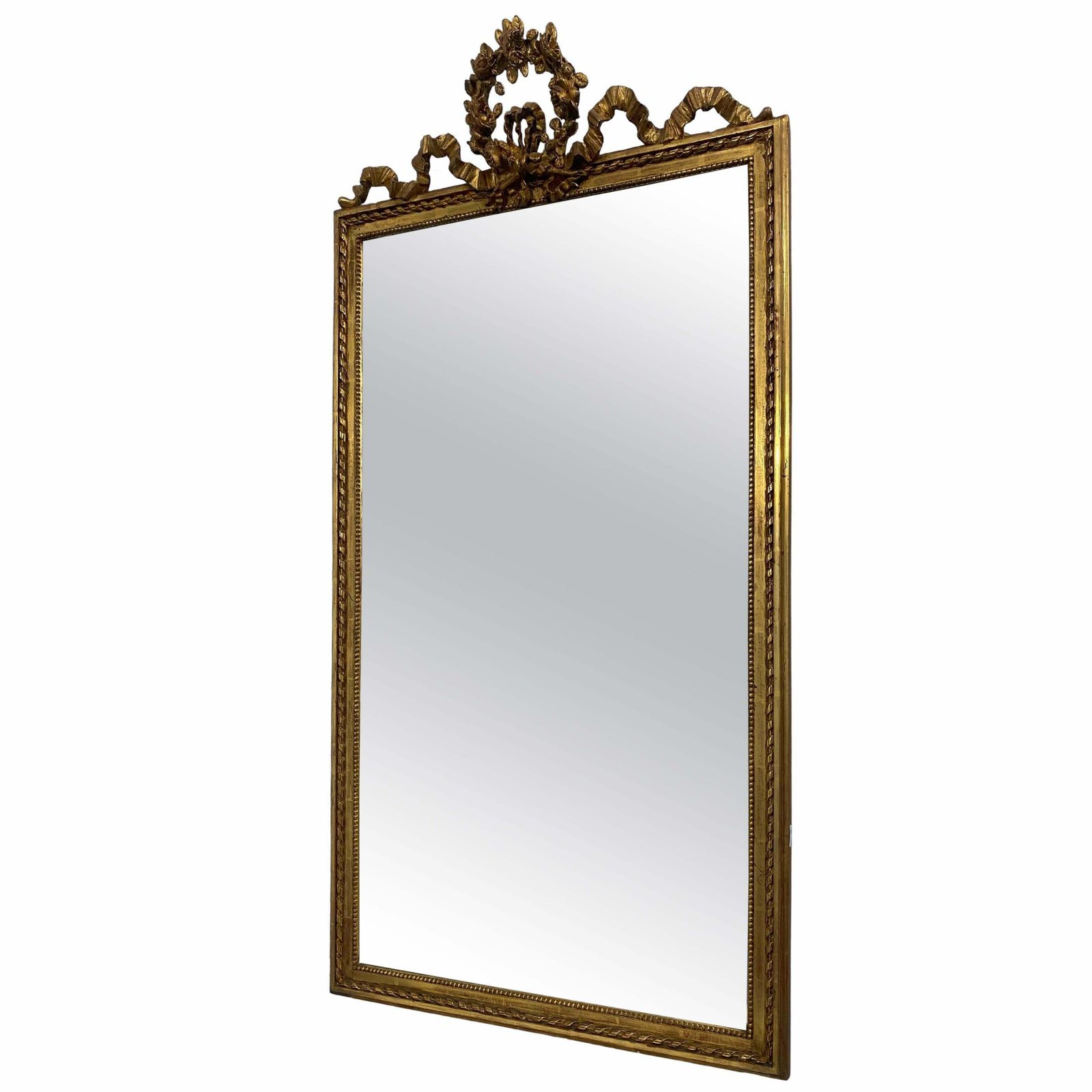 Antica Specchiera Francese Dorata A Foglia D'oro Epoca Napoleone Terzo, 1870