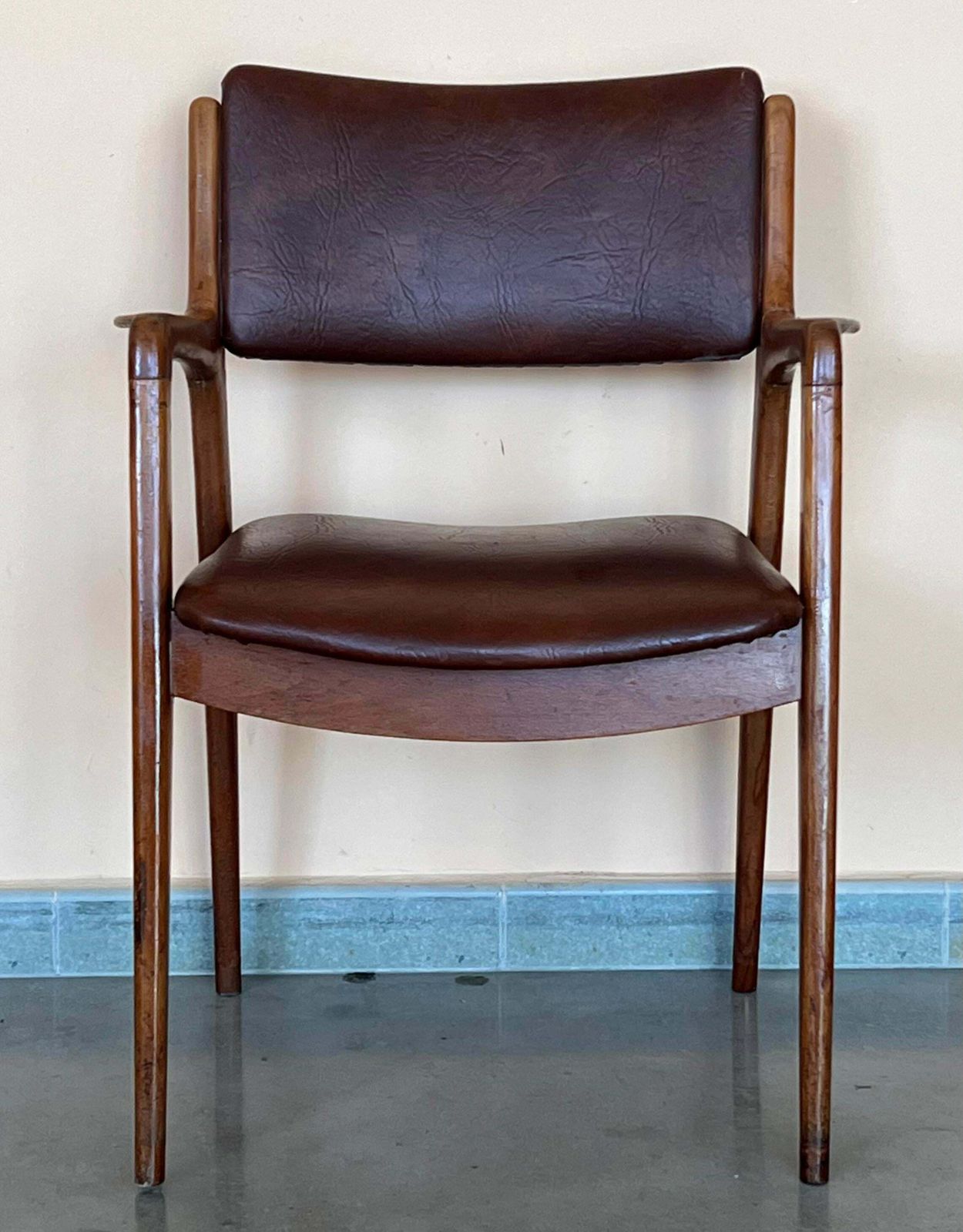 Modern Teak And Brown Leather Armchairs In Erik Buch Style photo furniture