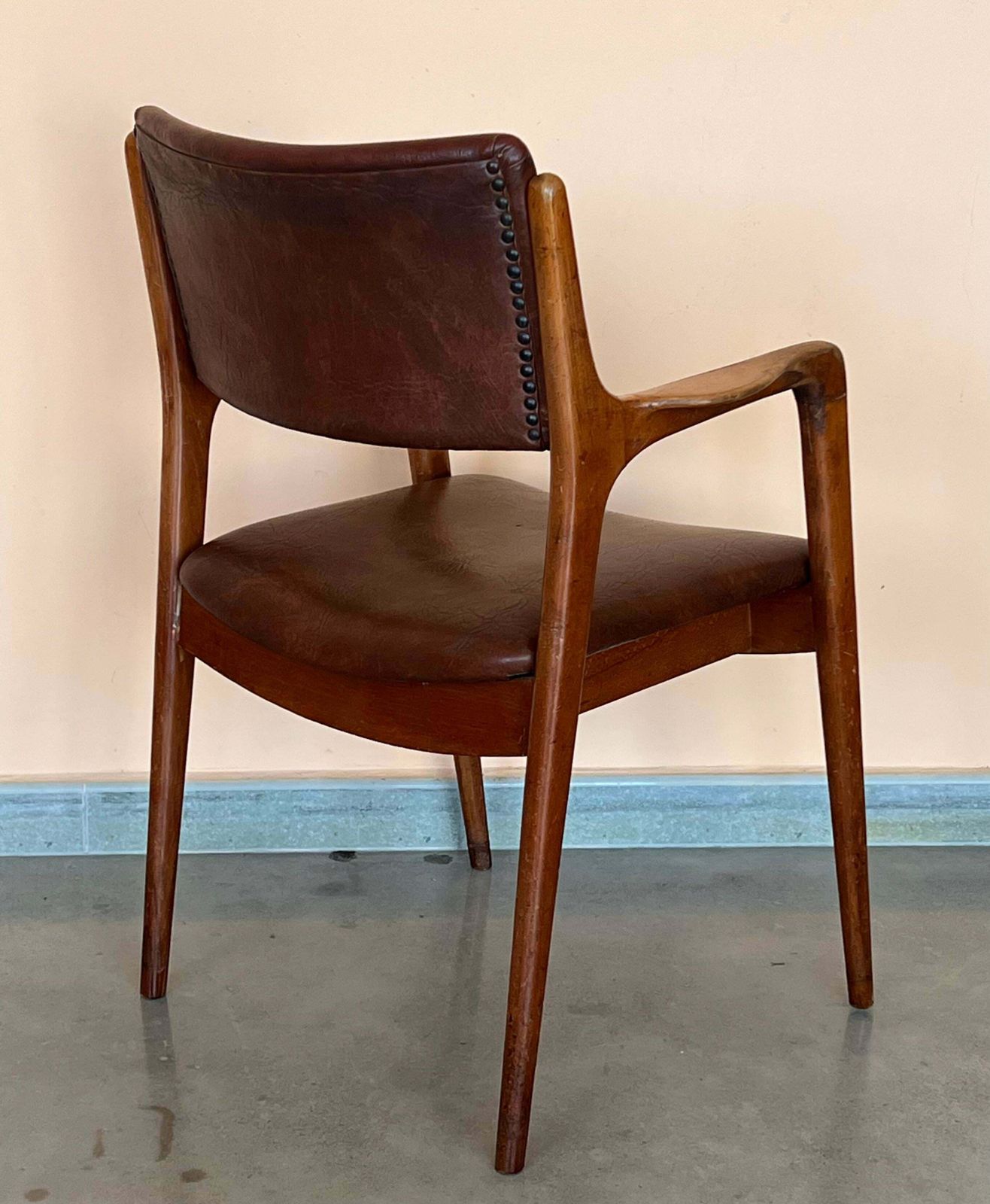 Modern Teak And Brown Leather Armchairs In Erik Buch Style photo vintage