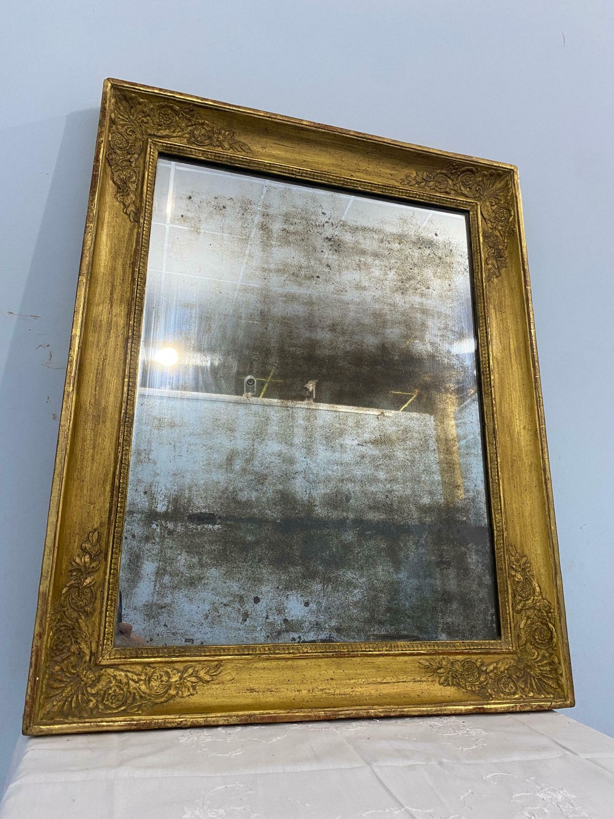 Antique French Gold Leaf Gilded Mirror Cabinet Empire Era 1820s photo Home Decor
