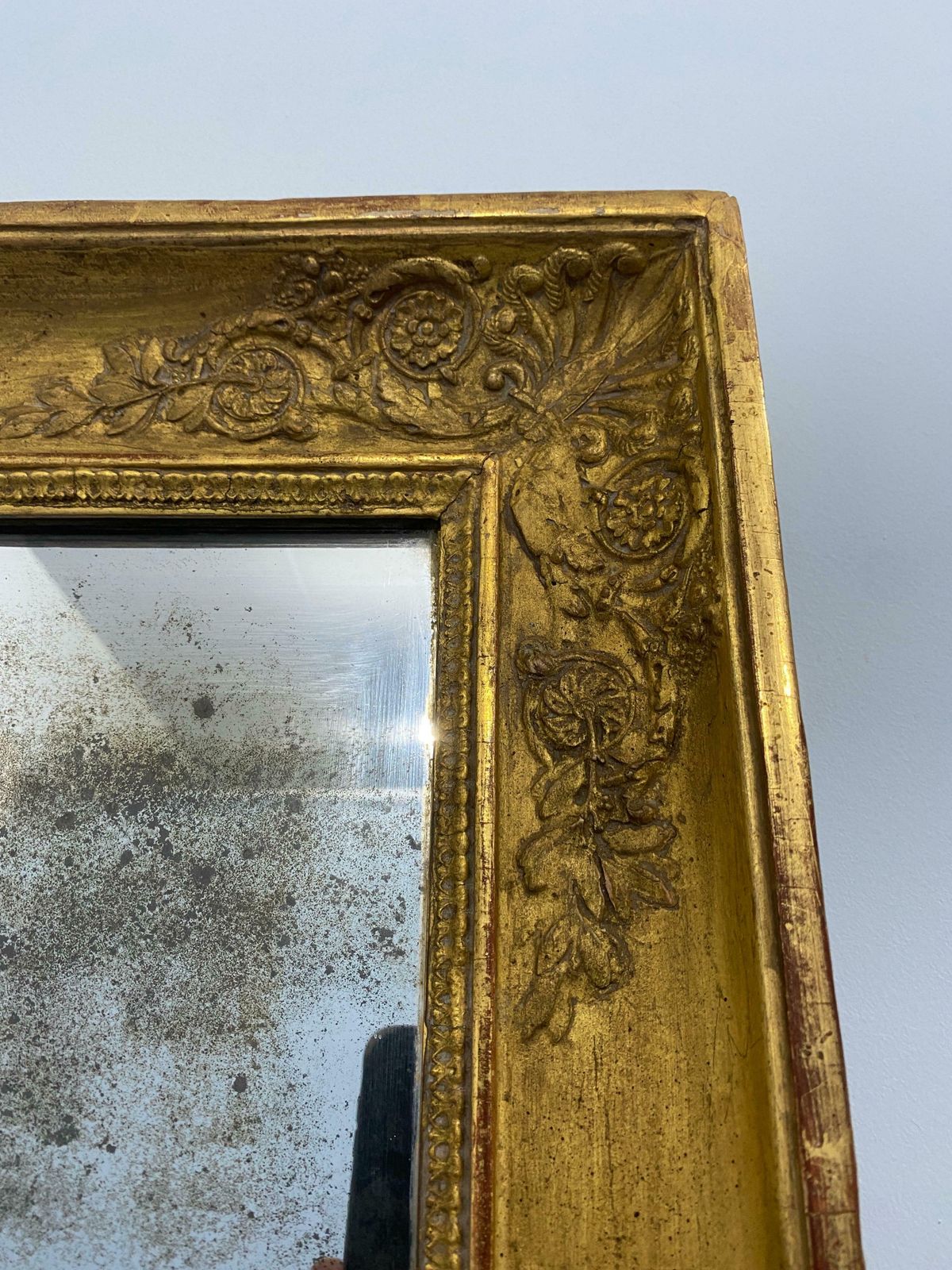 Antique French Gold Leaf Gilded Mirror Cabinet Empire Era 1820s photo vinterior