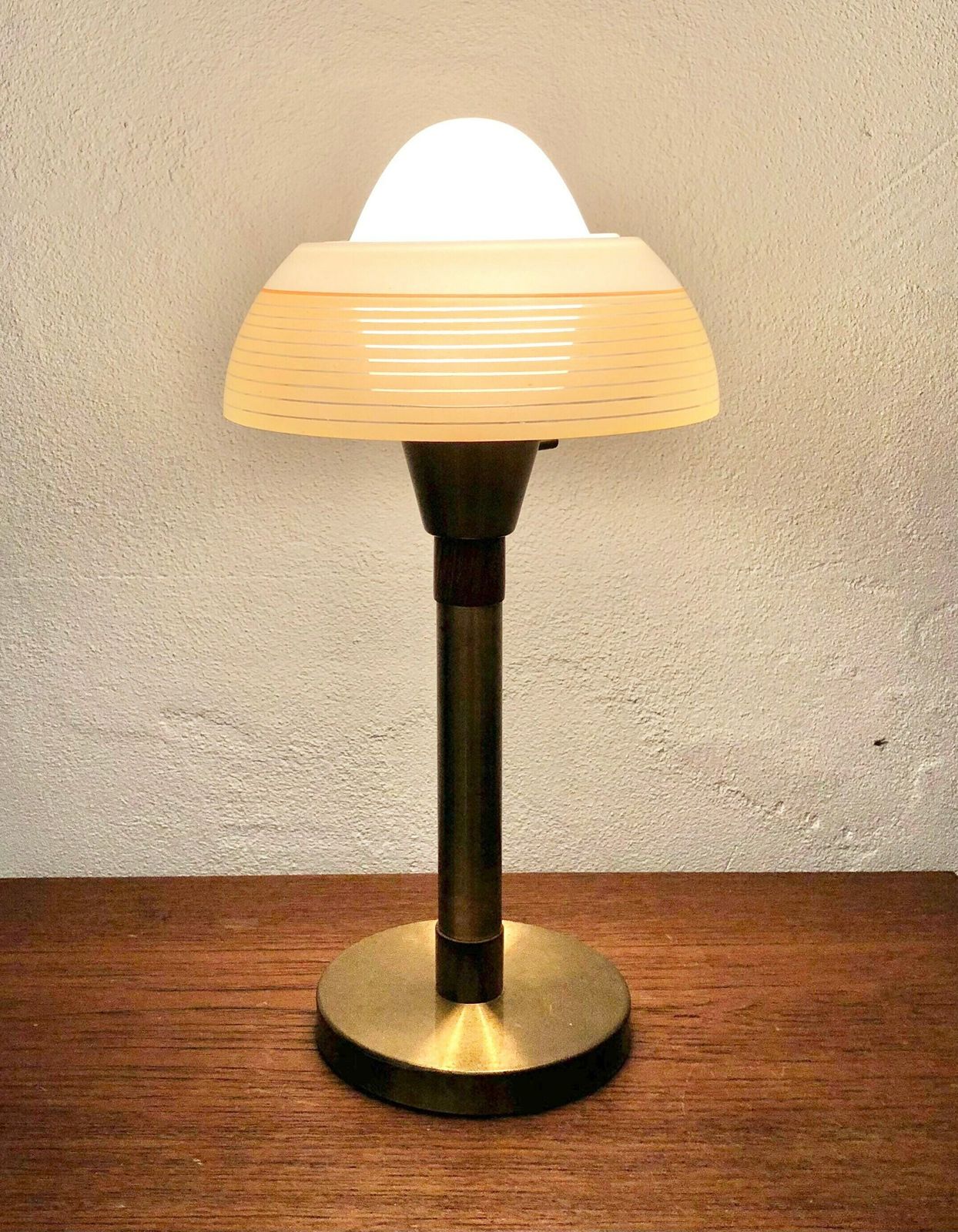 Danish Early Mid Century Table Lamp In Brass With Rare “Fried Egg” Glass Shade And Palisander Details photo furniture