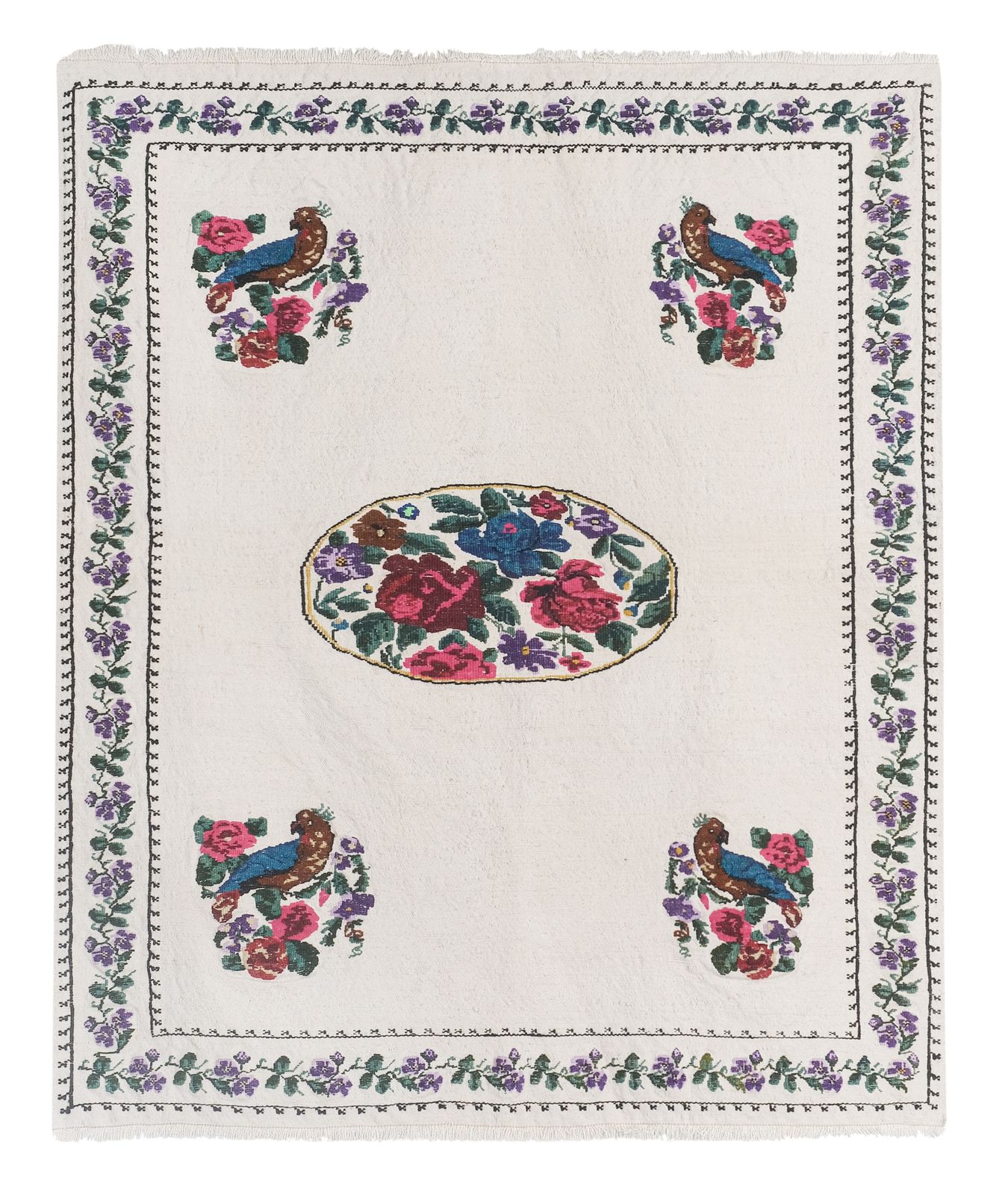 1960s Handwoven Needlepoint Turkish Kilim Rug 3'9'' X 4'9''