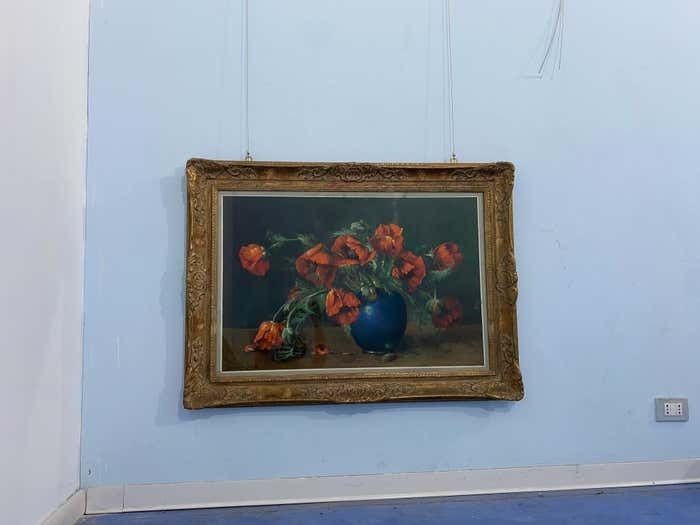 Pastel Painting Vase With Flowers Signed Jaak Van Den Seylbergh  Belgium 1950s photo vintage
