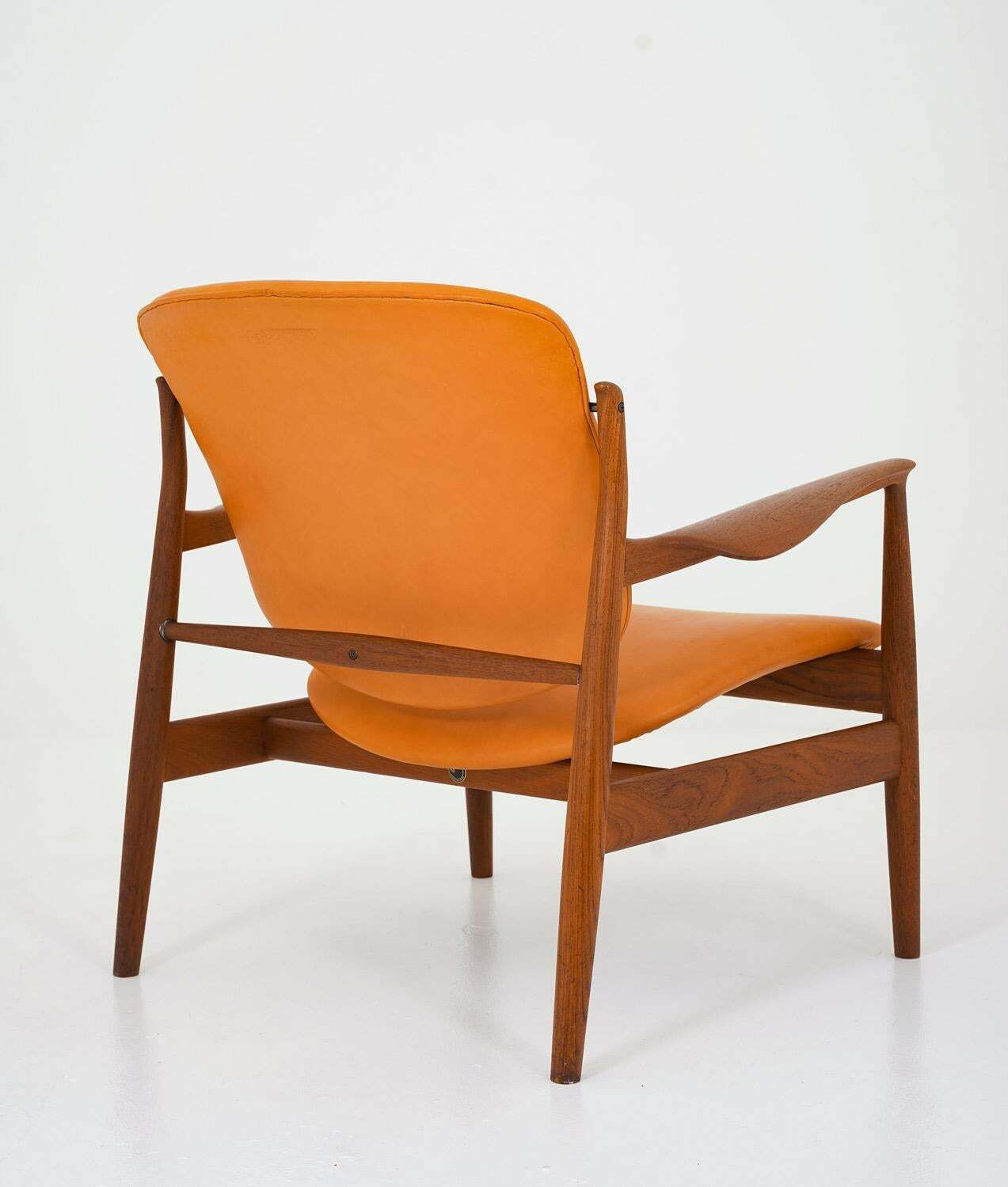 Finn Juhl Cognac Leather And Teak Lounge Chair Model Fd 136 photo Furniture