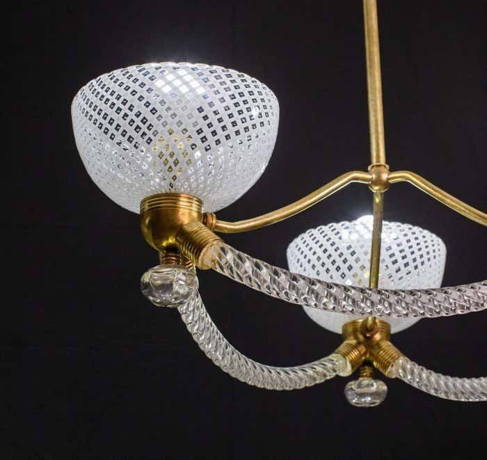 Elegant Art Deco Reticello Murano Glass Chandelier By Venini, 1940 photo buy