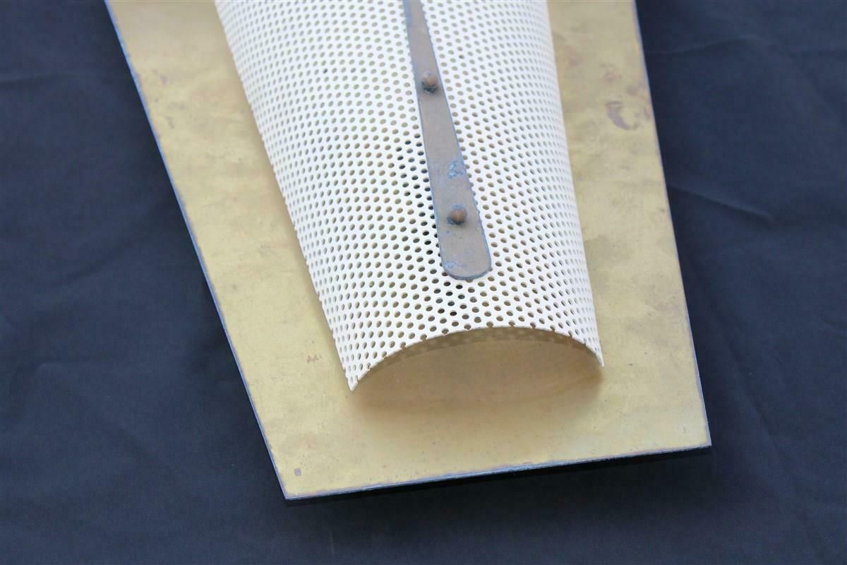 Pair Of French Mid Century Wall Lamps In Brass And Perforated Metal photo Lighting
