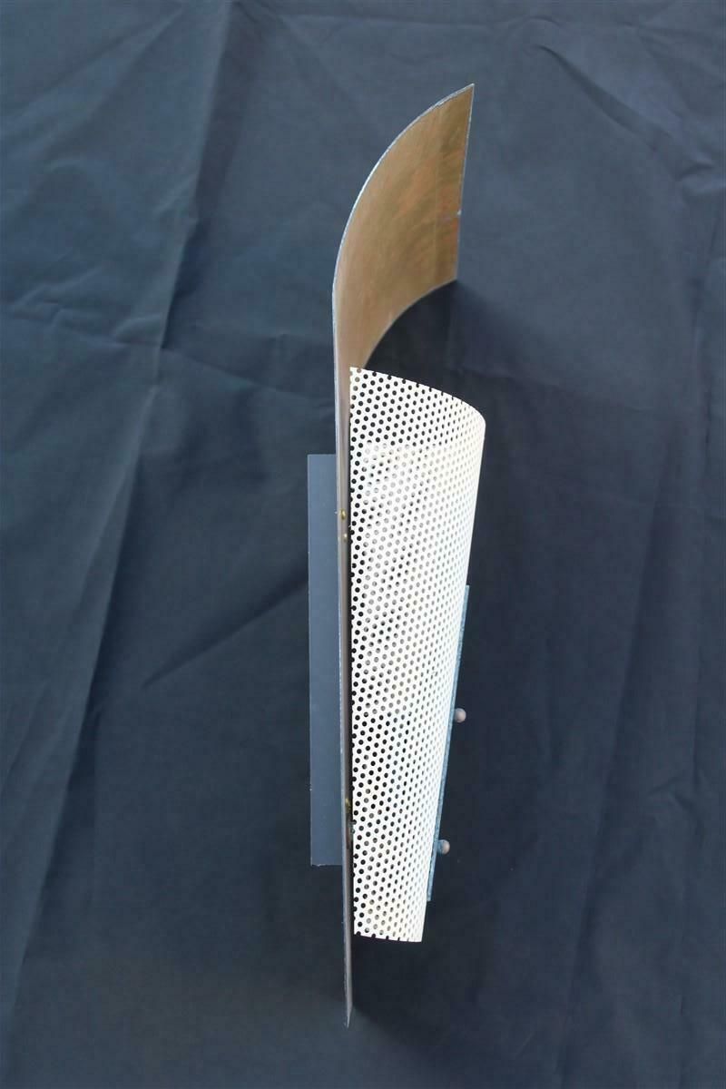photo for sale Pair Of French Mid Century Wall Lamps In Brass And Perforated Metal