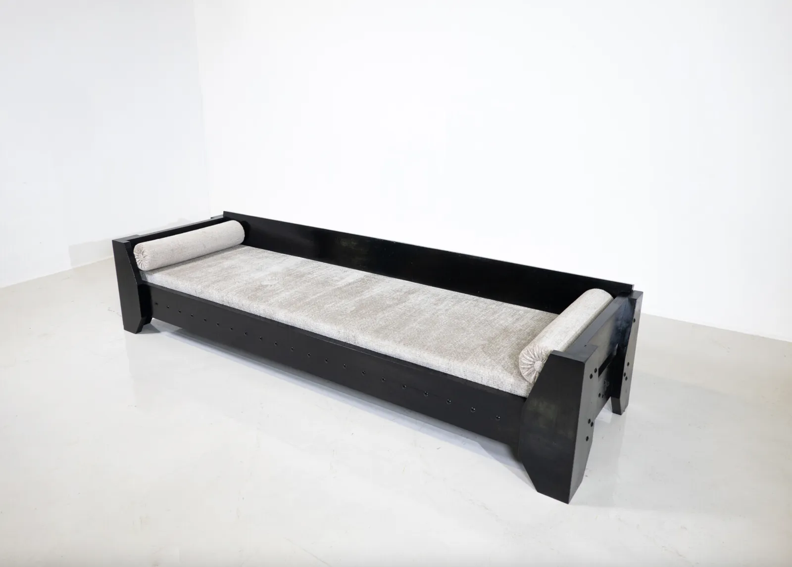 Modernist Sofa / Daybed, Black Wood And Fabric, 1960s photo Furniture