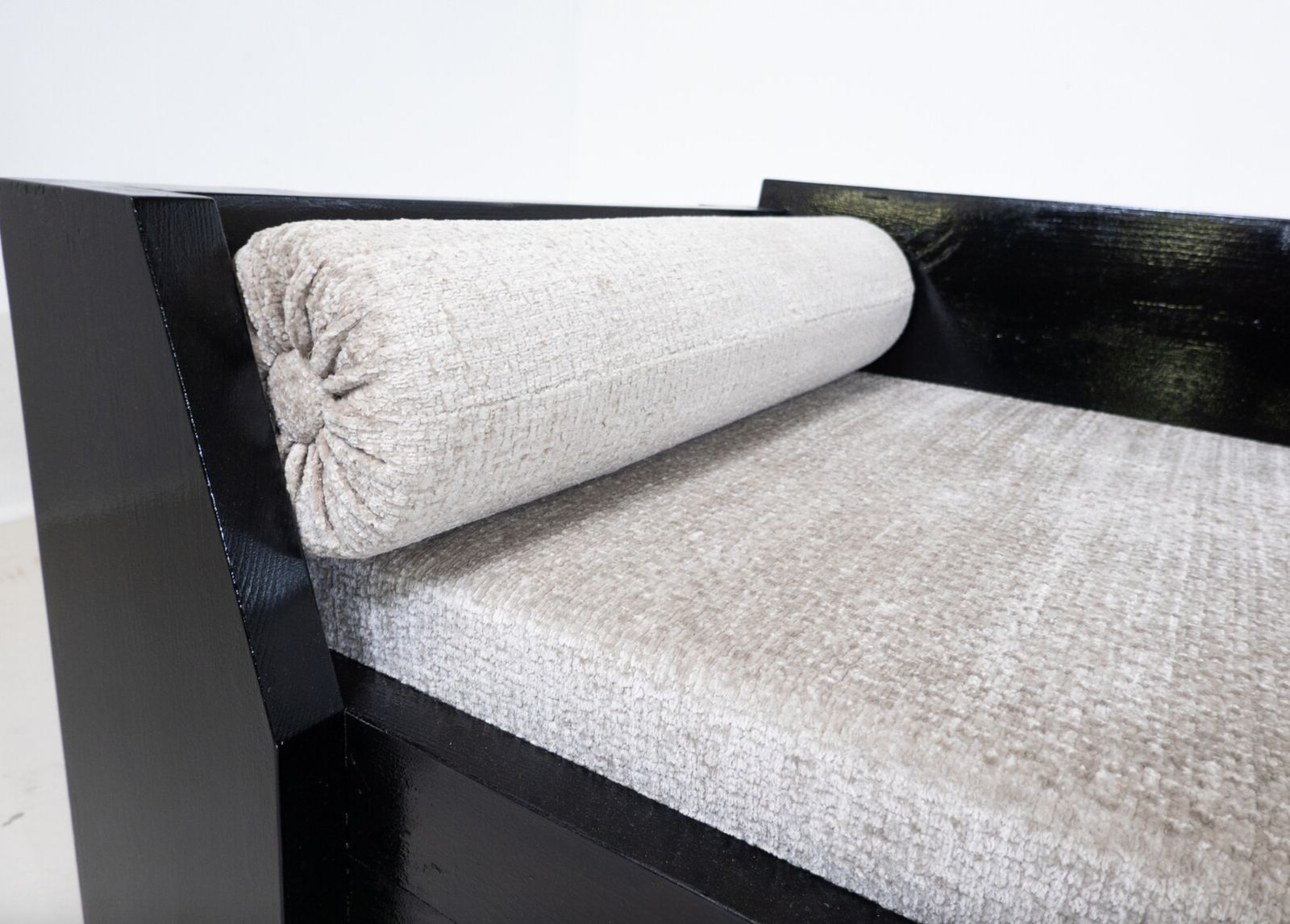 Furniture Modernist Sofa / Daybed, Black Wood And Fabric, 1960s photo