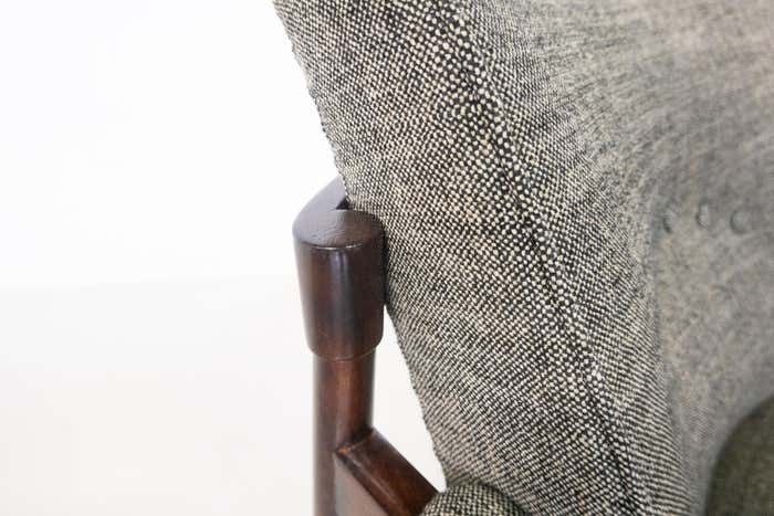 photo furniture Mid Century Modern Pair Of Armchairs, Wood And Grey Fabric, Italy, 1960s