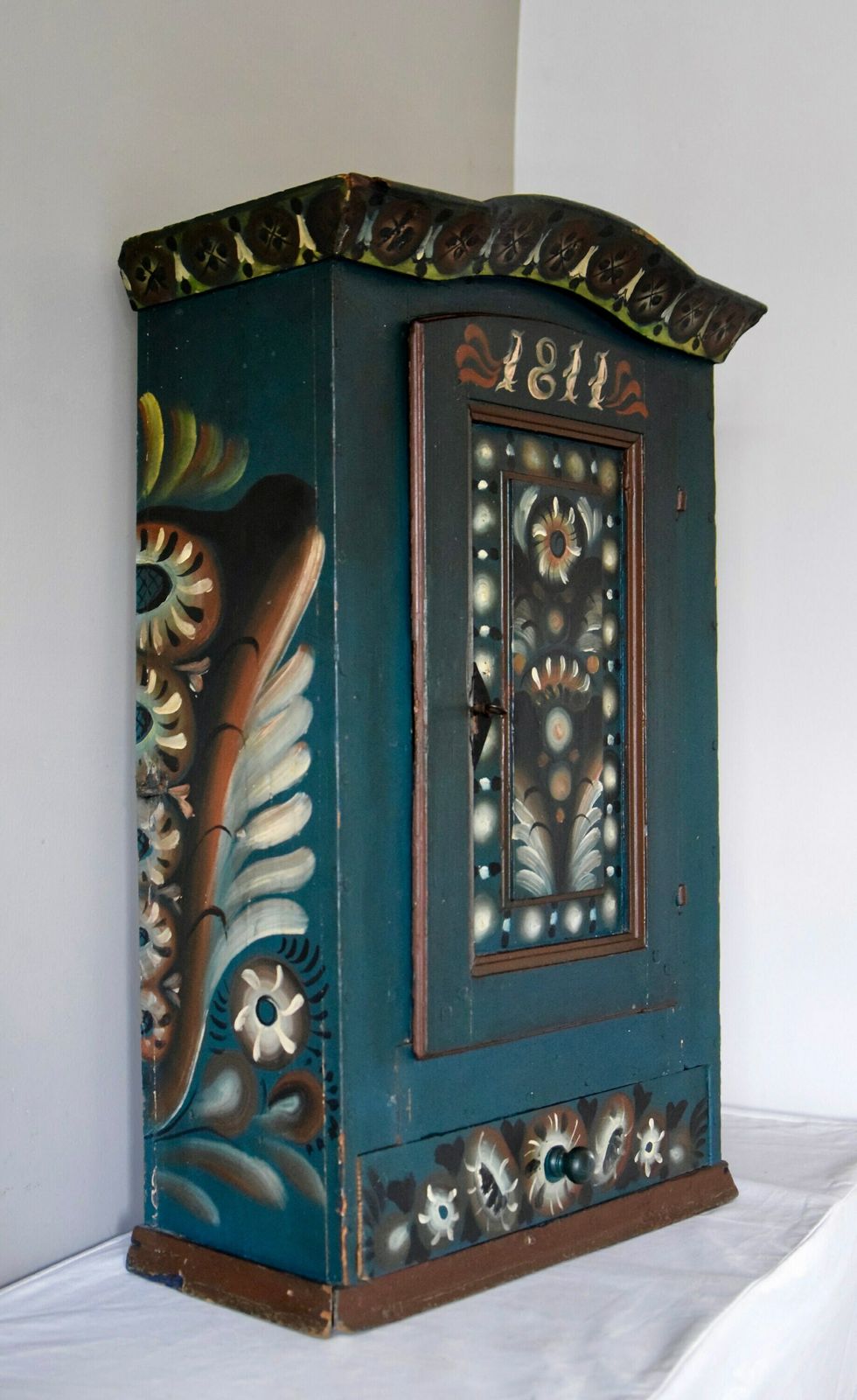 Original Blue Painted Antique Folk Art Swedish Cabinet photo furniture
