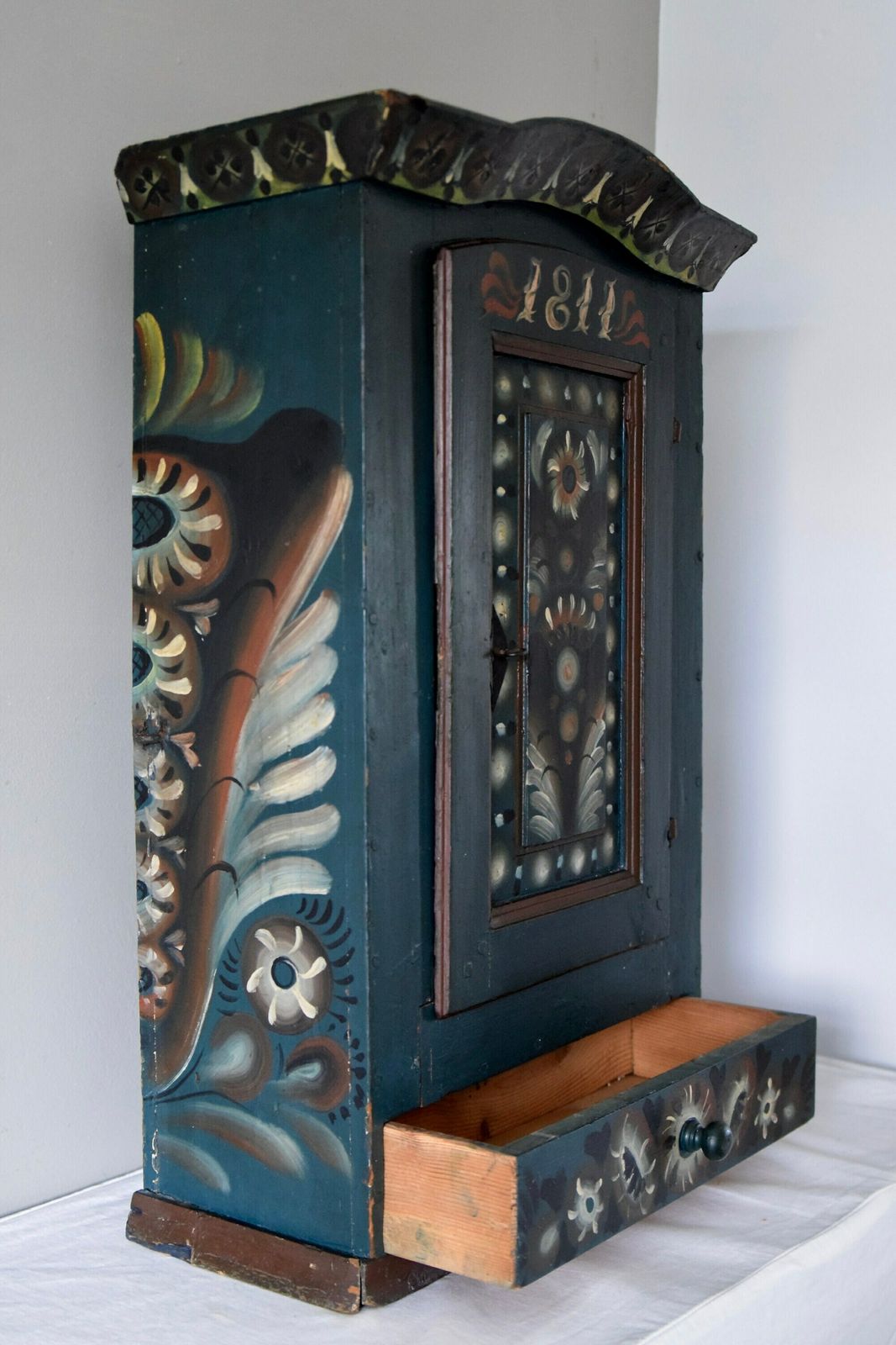 Original Blue Painted Antique Folk Art Swedish Cabinet photo Furniture