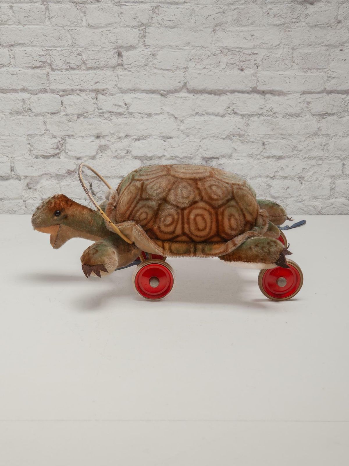 Children Steiff Large Plush Turtle Toy With Glass Button Eyes 1960s And Wheels photo buy