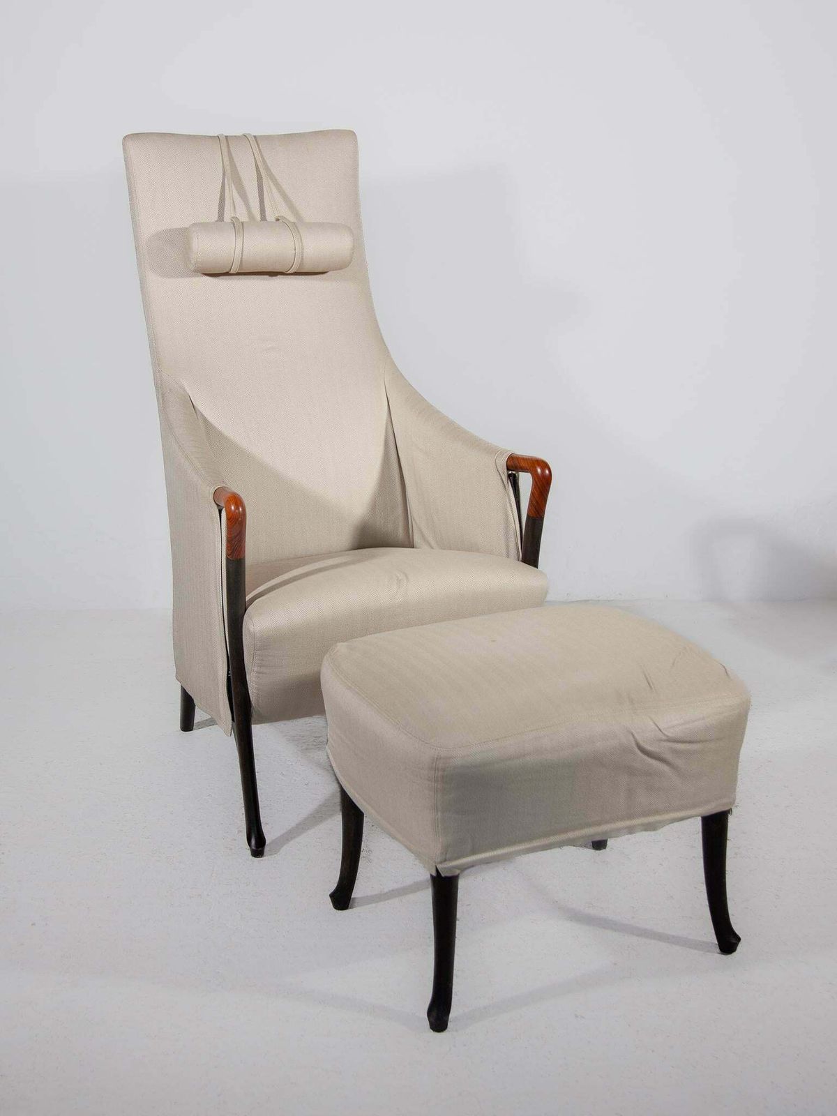 Furniture Set Of Two Highback Lounge Chairs And Footstool By Umberto Asnago, 1980 photo
