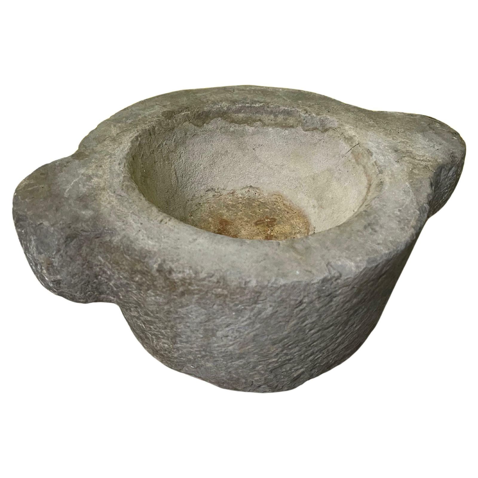 Mortaio Rotondo Per Pesto In Marmo Grigio Italiano Del 1800 Scolpito A Mano
