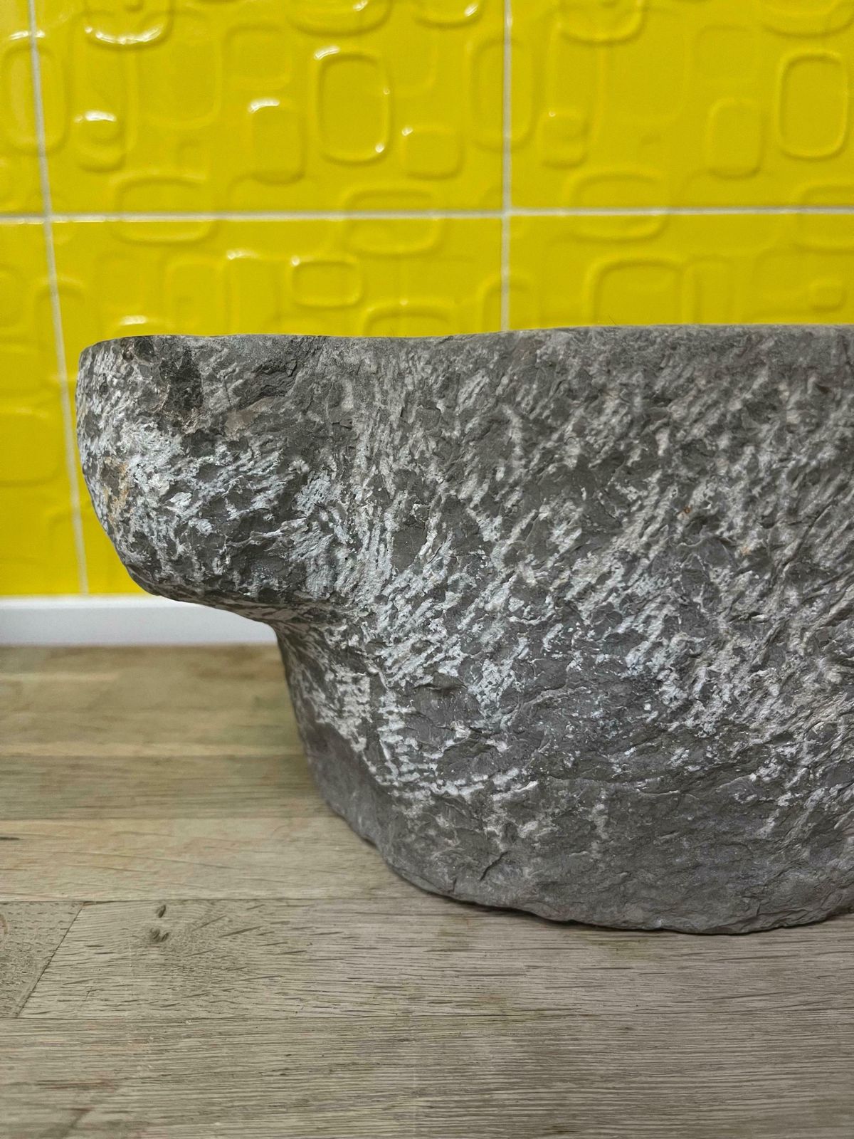 Mortaio Rotondo Per Pesto In Marmo Grigio Italiano Del 1800 Scolpito A Mano photo 1596.0