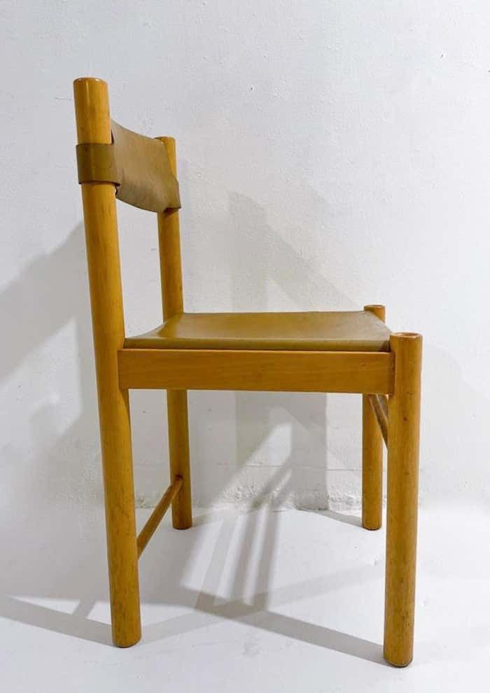 Mid Century Modern Set Of 6 Wood And Leather Chairs, Italy, 1960s photo furniture