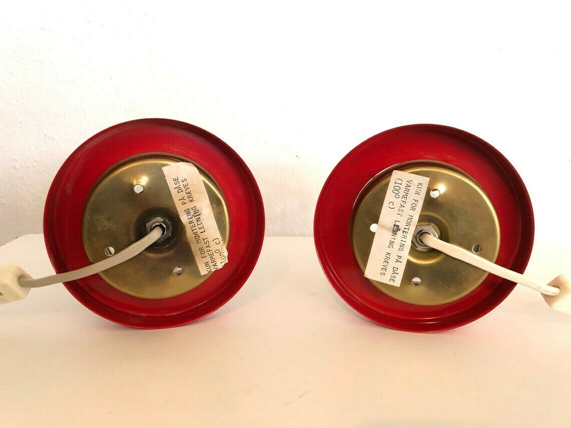 Pair Of Danish Mid Century Modern Table Or Wall Lamps In Red Painted Metal And Glass Shade   Design From Abo Randers photo buy