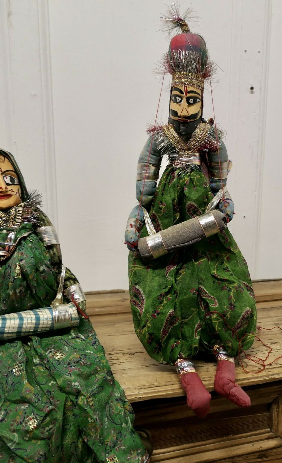 Pair Of Indian Handmade Vintage Rajasthani Kathputli Puppets photo for sale