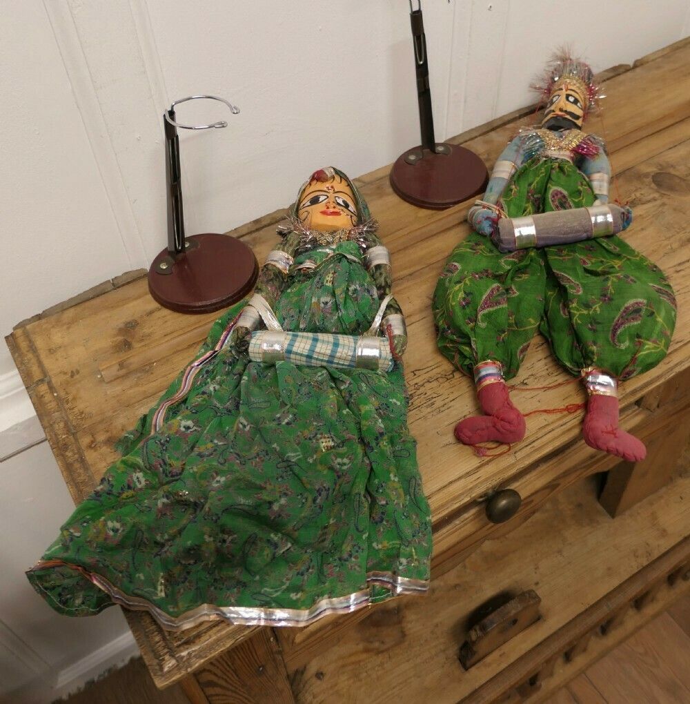 Pair Of Indian Handmade Vintage Rajasthani Kathputli Puppets photo 270.0