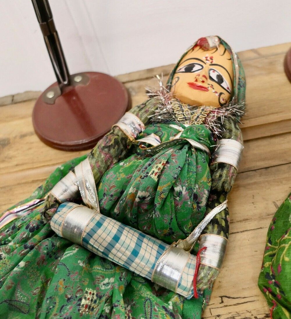 Pair Of Indian Handmade Vintage Rajasthani Kathputli Puppets photo vinterior