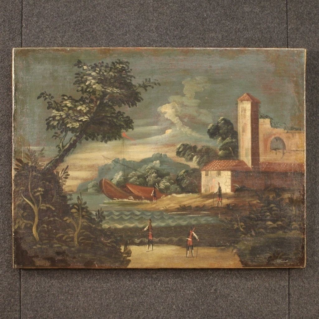 Antique Italian Painting Seascape Oil On Canvas From The 18th Century photo for sale