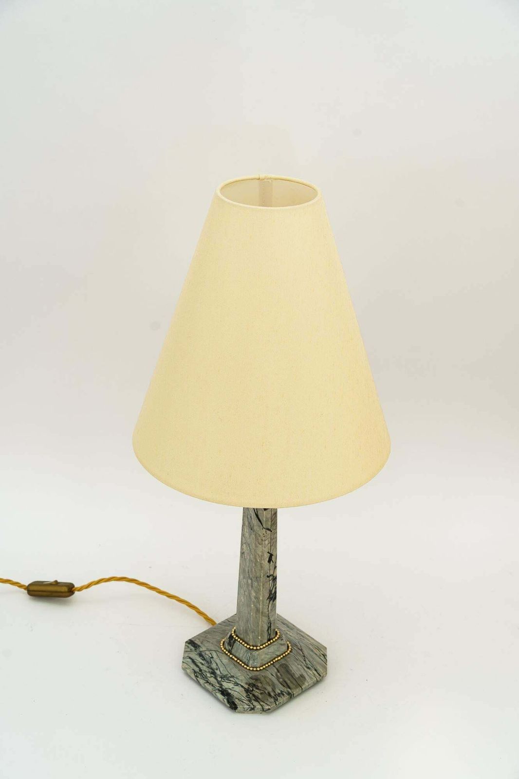 Art Deco Marble Table Lamp With Brass Parts And Fabric Shade Vienna Around 1920s photo furniture
