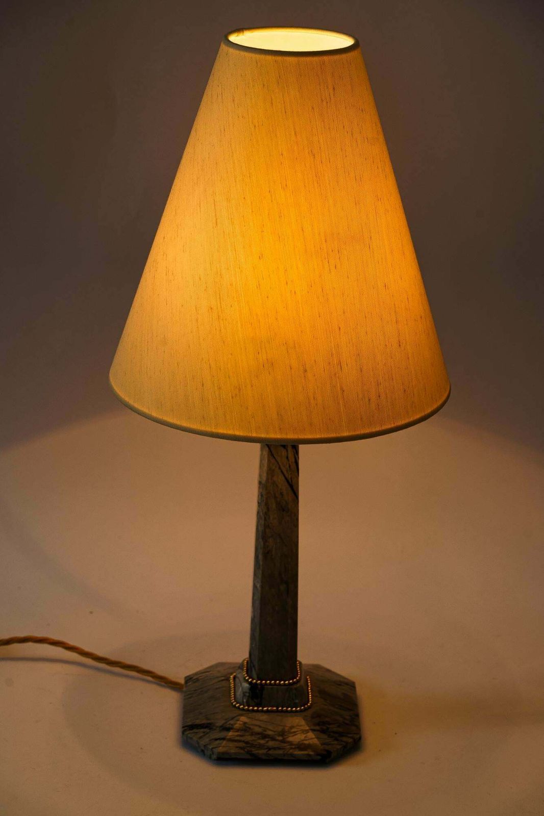 Art Deco Marble Table Lamp With Brass Parts And Fabric Shade Vienna Around 1920s photo buy