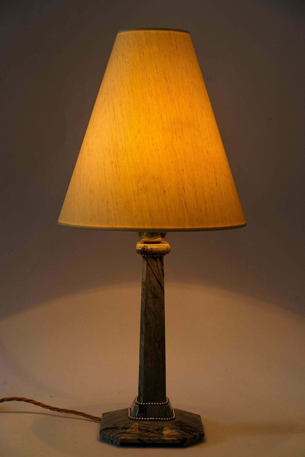Lighting Art Deco Marble Table Lamp With Brass Parts And Fabric Shade Vienna Around 1920s photo