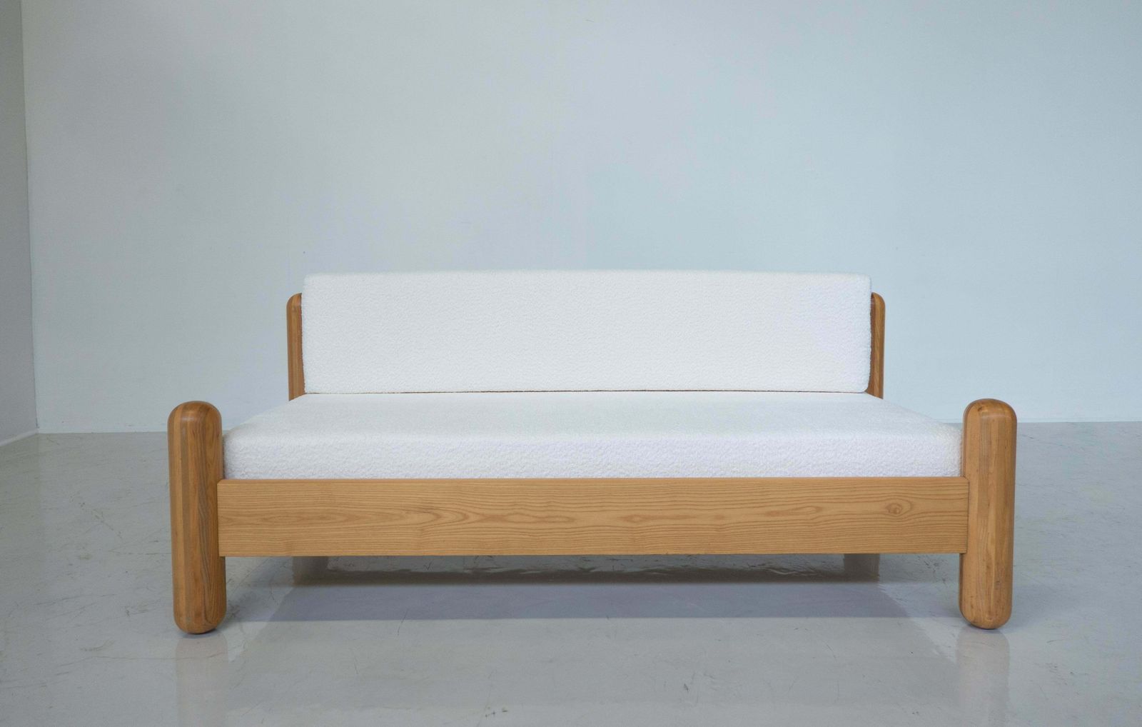 Mid Century Modern Italian Sofa, Wood And White Boucle Fabric, 1970s photo furniture